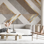 Tapet personalizat modern cu forme asimetrice moderne in nuante maro cu detalii aurii asimetric leather