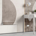 Tapet personalizat modern cu cercuri simetrice in nuante de bej si albastru intr un design unic twin circles