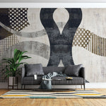 Tapet personalizat modern cu forme abstracte moderne in nuante de negru si culori pamantii black loop