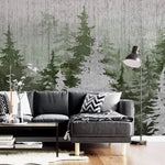 Tapet personalizat forest cu brazi verzi si argintii silver green pine