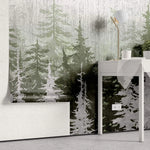 Tapet personalizat forest cu brazi verzi si argintii silver green pine
