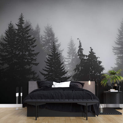 fototapet-personalizat-forest-alb-negru-cu-padure-de-brazi-in-ceata-spooky-forest