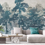 Tapet personalizat forest cu copaci in tonuri de albastru blue forest