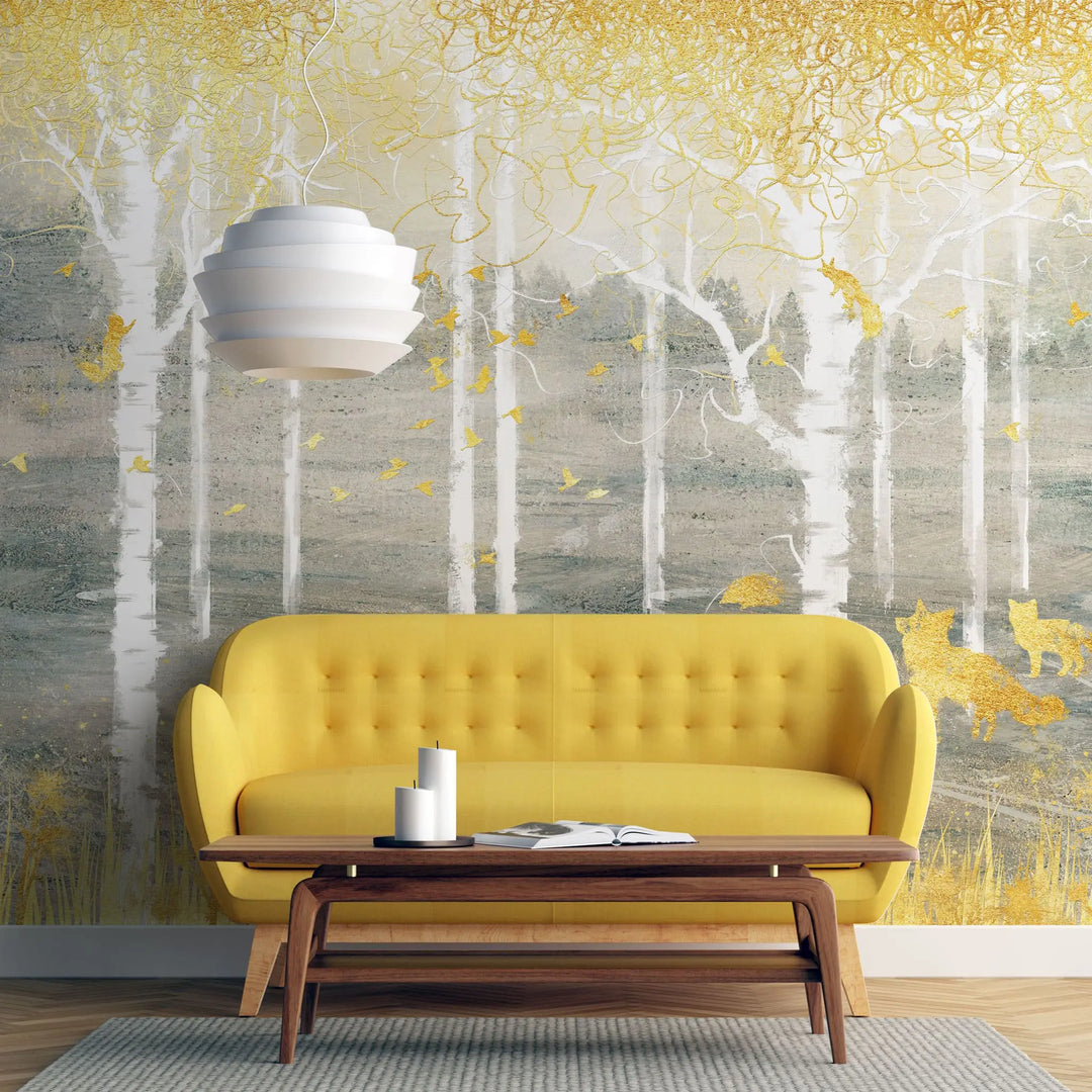 Tapet personalizat forest cu padure aurita golden forest