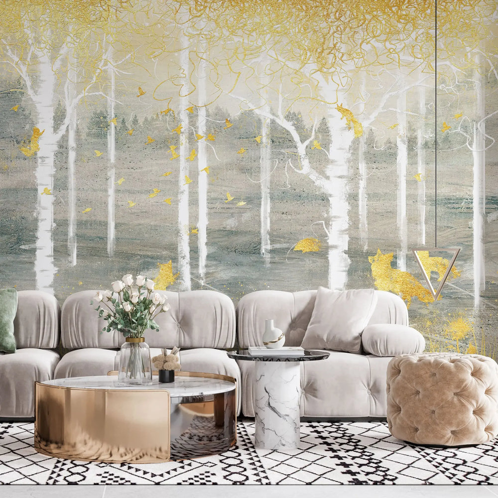 Tapet personalizat forest cu padure aurita golden forest