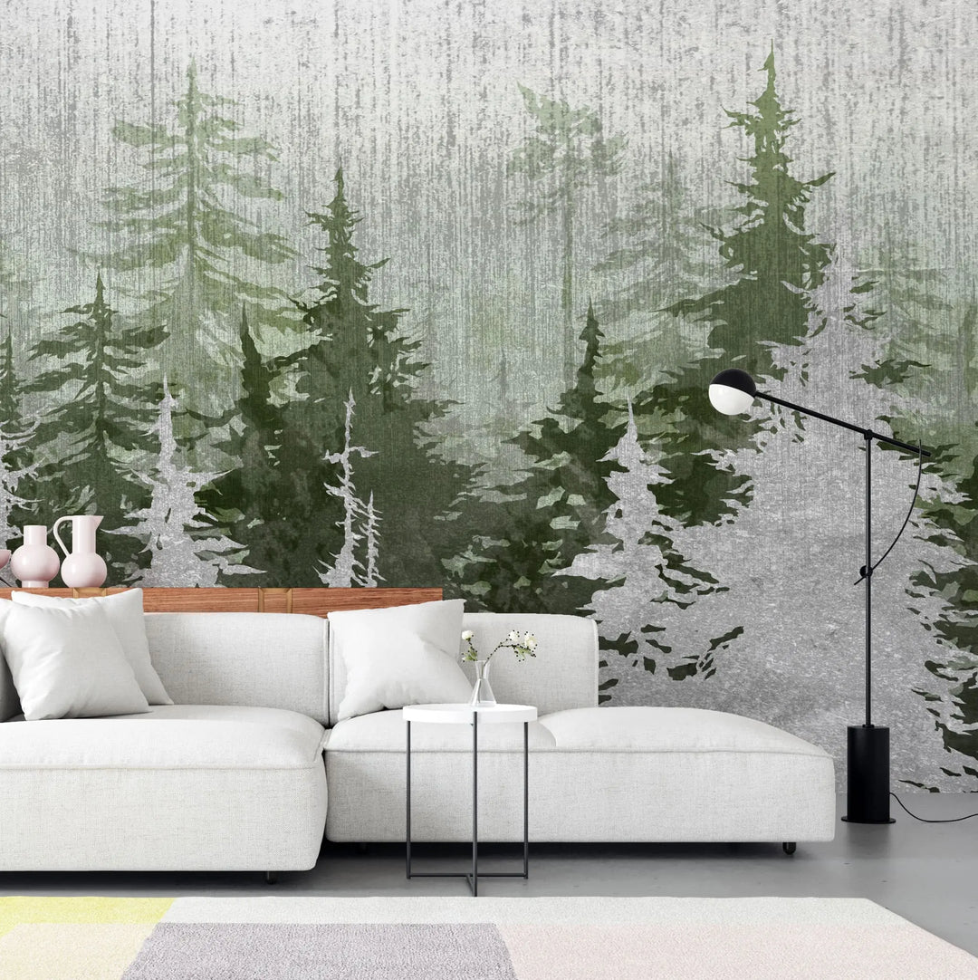 Tapet personalizat forest cu brazi verzi si argintii silver green pine ii