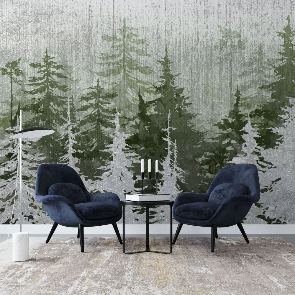 Tapet personalizat forest cu brazi verzi si argintii silver green pine ii