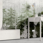 Tapet personalizat forest cu brazi verzi si argintii silver green pine ii