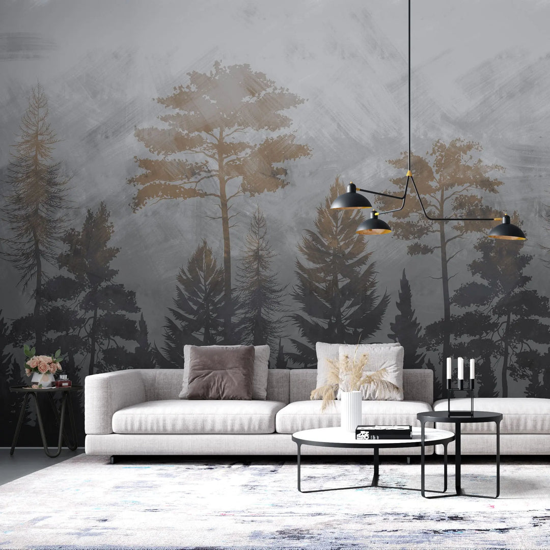 Tapet personalizat forest cu padure si copaci cu frunze de alama brass trees