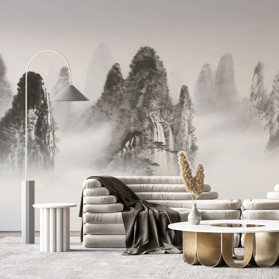 Tapet personalizat forest cu muntii tianzi din china aflati sub ceata tianzi mountains