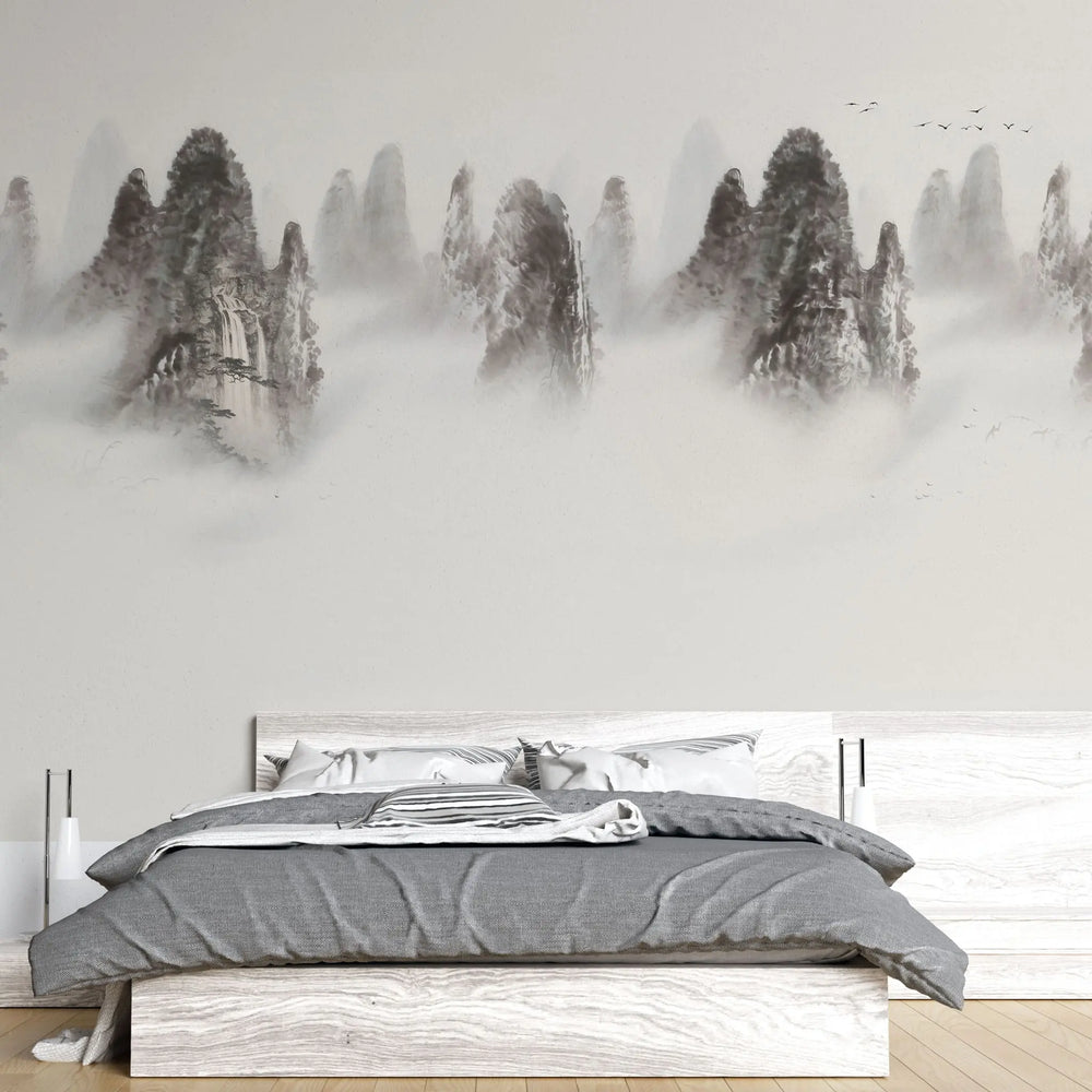 Tapet personalizat forest cu muntii tianzi din china aflati sub ceata tianzi mountains