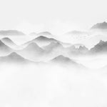 Tapet personalizat forest cu munti si ceata foggy peaks
