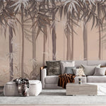 Tapet personalizat forest cu padure de bambus pe fundal roz bamboo forest