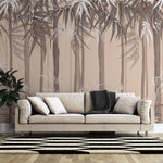 Tapet personalizat forest cu padure de bambus pe fundal roz bamboo forest