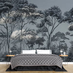 Tapet personalizat forest cu padure de safari si nori in nuante de albastru bleu blue safari