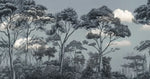 Tapet personalizat forest cu padure de safari si nori in nuante de albastru bleu blue safari