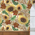 Tapet personalizat floral cu frunze de stejar artar si flori de floarea soarelui in peisaj tomnatic autumn sunflower
