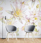 Tapet personalizat floral cu flori de lotus egiptean pe fundal alb egyptian lotus