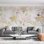 Tapet personalizat floral cu flori de lotus egiptean pe fundal alb egyptian lotus