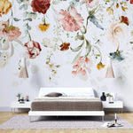 Tapet floral personalizat cu flori pictate in stil watercolor flower's veil