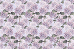Tapet personalizat floral cu hortensii mov pe un fundal albastru deschis hortensia