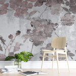 Tapet personalizat floral cu flori de trandafir in nunante de bronz rose pe un fundal texturat cimentat industrial roses