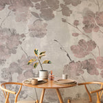 Tapet personalizat floral cu flori de trandafir in nunante de bronz rose pe un fundal texturat cimentat industrial roses