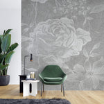 Tapet personalizat floral cu flori de trandafir pe un fundal gri marmua marble rosa