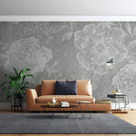 Tapet personalizat floral cu flori de trandafir pe un fundal gri marmua marble rosa