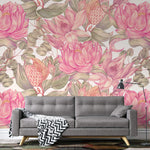 Tapet personalizat floral cu flori de nufar indian roz pe fundal alb nelumbo nucifera