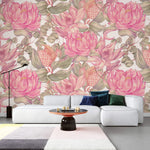 Tapet personalizat floral cu flori de nufar indian roz pe fundal alb nelumbo nucifera