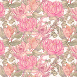 Tapet personalizat floral cu flori de nufar indian roz pe fundal alb nelumbo nucifera