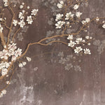 Tapet personalizat floral ramuri orientale inflorite pe un fundal maro texturat oriental blossom