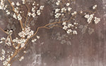 Tapet personalizat floral ramuri orientale inflorite pe un fundal maro texturat oriental blossom