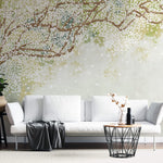 Tapet personalizat floral cu un copac inflorit alb pe un fundal vernil linistitor serenity tree