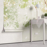 Tapet personalizat floral cu un copac inflorit alb pe un fundal vernil linistitor serenity tree