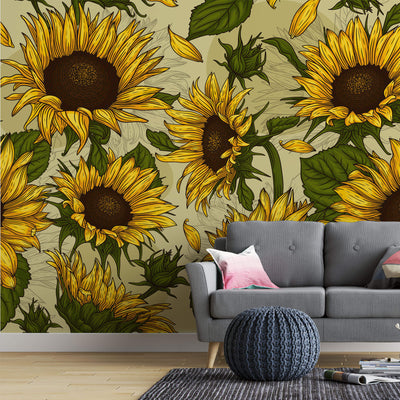 fototapet-personalizat-floral-cu-floarea-soarelui-cu-efect-de-ilustratie-sunflower-field