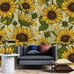 Tapet personalizat floral cu floarea soarelui cu efect de ilustratie sunflower field