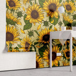 Tapet personalizat floral cu floarea soarelui cu efect de ilustratie sunflower field