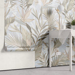 Tapet floral personalizat cu flori tropicale in culori pastelate tropical pastel