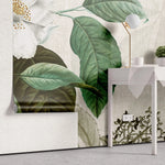 Tapet personalizat floral cu planta de iasomie sau lamaita pe un fundal texturat de panza white jasmin