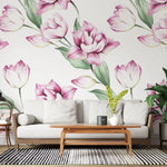 Tapet personalizat floral cu lalele roz inflorite bloomed tulips