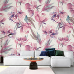 Tapet personalizat floral cu flori roz pictate in stil watercolor pink watercolored flowers