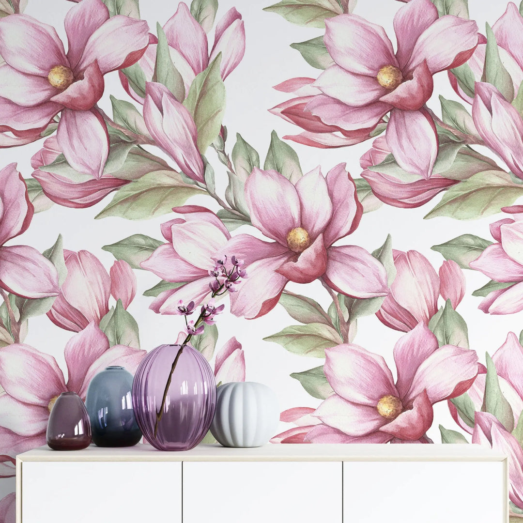Tapet personalizat floral cu flori inflorite in nuante de roz beautiful blossom