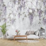 Tapet personalizat floral cu wisteria pe un perete din beton concrete wisteria