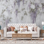 Tapet personalizat floral cu wisteria pe un perete din beton concrete wisteria