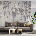 Tapet personalizat floral cu wisteria pe un perete din beton concrete wisteria