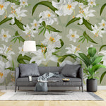 Tapet personalizat floral cu crini albi pe un fundal verde green lily