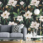 Tapet personalizat floral cu flori in stil clasicist pe un fundal inchis classy floral