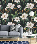 Tapet personalizat floral cu flori in stil clasicist pe un fundal inchis classy floral